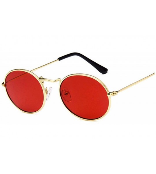 Goggle Retro Oval Sunglasses Women Luxury Vintage Small Black Red Yellow Shades Sun Glasses Oculos UV400 - Goldred - CN197A2Q...