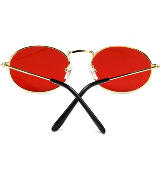 Goggle Retro Oval Sunglasses Women Luxury Vintage Small Black Red Yellow Shades Sun Glasses Oculos UV400 - Goldred - CN197A2Q...