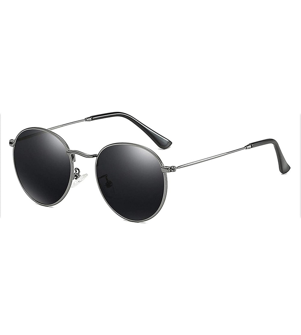 Round Retro Round Sunglasses Men Polarized Uv400 2019 Summer Sun Glasses Male Driving Metal Frame Gold Black Green - C6197Y60...