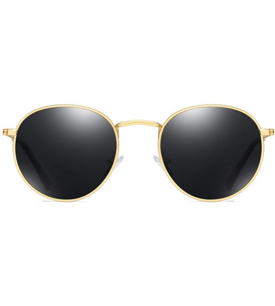 Round Retro Round Sunglasses Men Polarized Uv400 2019 Summer Sun Glasses Male Driving Metal Frame Gold Black Green - C6197Y60...