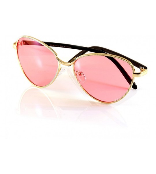 Cat Eye Twist Metal Color Tinted Smoke Lens Triangular Cat-eye Sunglasses A139 - Gold/ Pink Tinted - CO18C9NLXED $23.67