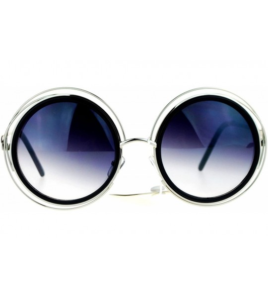 Round Retro Circle Round Oversize Double Frame Fashion Sunglasses - Black Silver - CL1203SDLGF $24.33