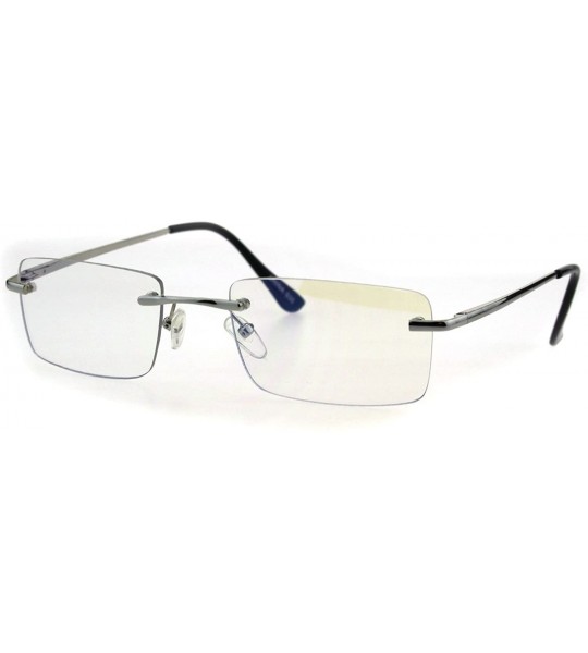 Rectangular Mens Rimless Rectangular Minimal Metal Rim Fashion Sunglasses - Silver Clear - CR18GZTI3CH $22.38