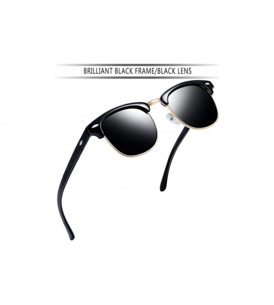 Round Semi-Rimless Sunglasses for Women Men - Horn Rimmed Half Frame Sunglasses Polarized - 2 Pack (Black+tortoise) - CK18XCX...