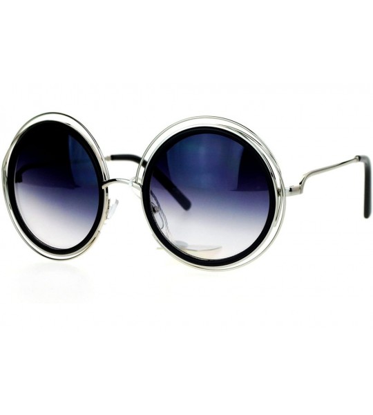 Round Retro Circle Round Oversize Double Frame Fashion Sunglasses - Black Silver - CL1203SDLGF $24.33
