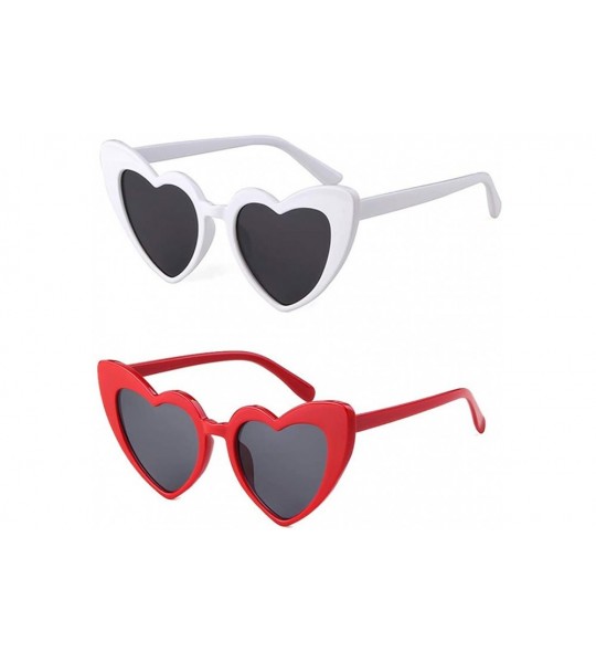 Cat Eye Vintage Sunglasses Glasses Plastic Mirrored - H 2 Pack White+red - CM18N00MAQH $23.58