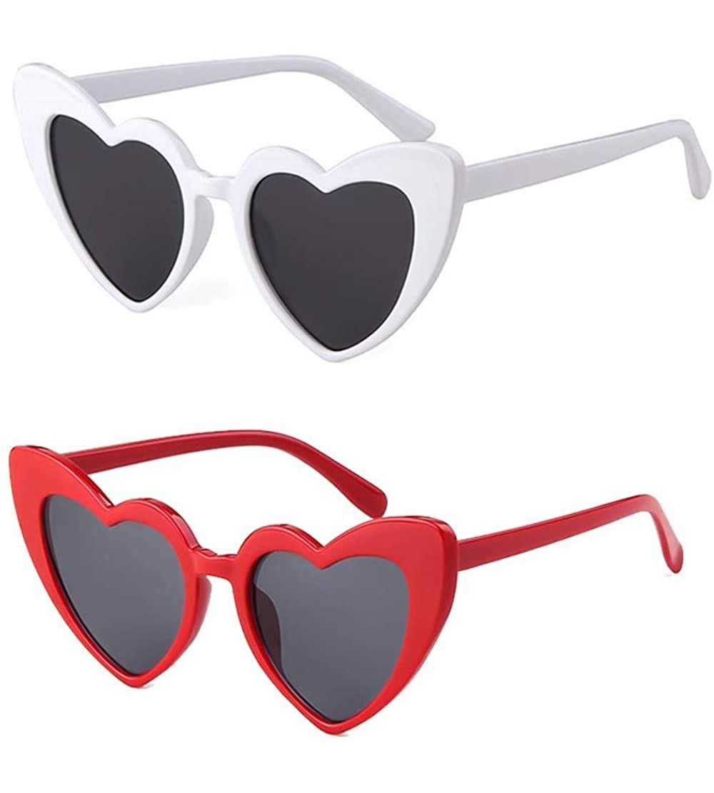Cat Eye Vintage Sunglasses Glasses Plastic Mirrored - H 2 Pack White+red - CM18N00MAQH $23.58