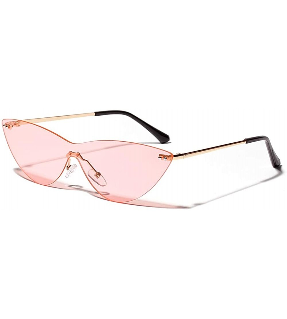 Cat Eye One Pieces Sunglasses Women Rimless Cat Eye Triangle Retro Sun Glasses Ladies - Gold With Pink - C118LOQ30I8 $21.68