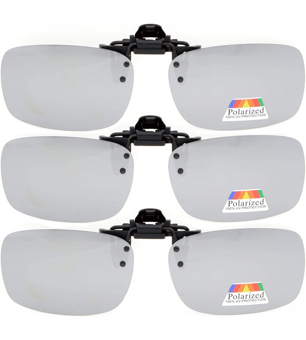 Rectangular Flip-up Clip-on Sunglasses Polarized 2 5/16"x1 9/16" 3-Pack Metal Glasses Clip - 3pcs-silver Mirror - C412NZNL7FN...