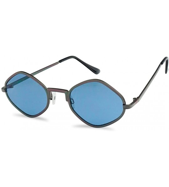 Round Full Metal Geometric Diamond Shaped Candy Color Tint Flat Lens Designer Inspired Sun Glasses - CD18DY8U3KL $20.71