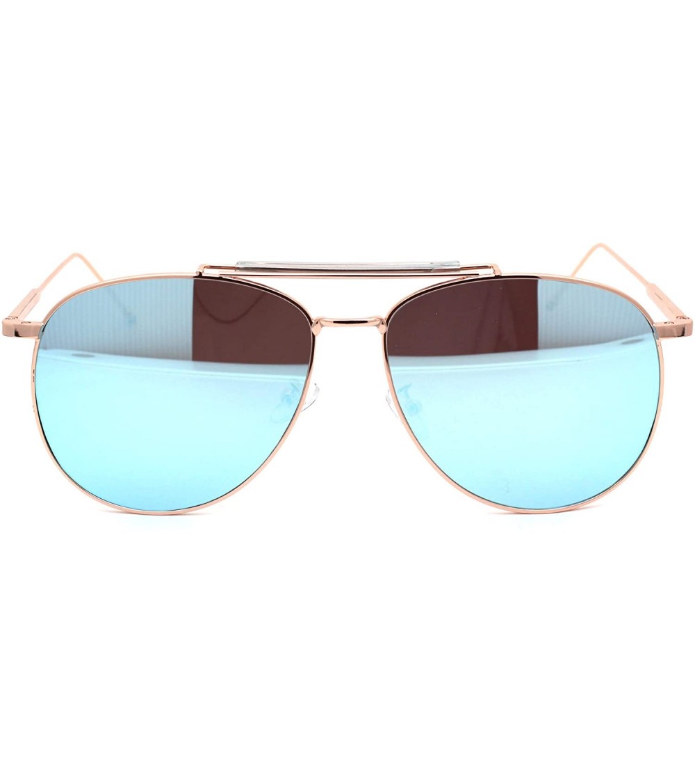 Oversized Pop Color Mirror Lens Oversize Tear Drop Pilots Metal Rim Sunglasses - Rose Gold Blue Mirror - C718Z6U9EG7 $26.77