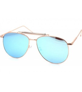 Oversized Pop Color Mirror Lens Oversize Tear Drop Pilots Metal Rim Sunglasses - Rose Gold Blue Mirror - C718Z6U9EG7 $26.77