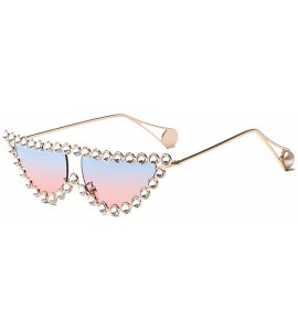 Round Sparkling Crystal Cat Eye Sunglasses UV Protection Rhinestone Sunglasses - Gold Frame Blue Pink Lens - CP18SIKKIL2 $30.32