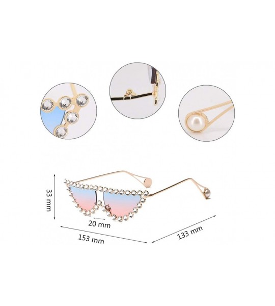 Round Sparkling Crystal Cat Eye Sunglasses UV Protection Rhinestone Sunglasses - Gold Frame Blue Pink Lens - CP18SIKKIL2 $30.32