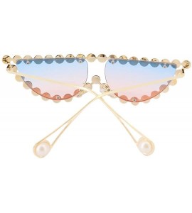 Round Sparkling Crystal Cat Eye Sunglasses UV Protection Rhinestone Sunglasses - Gold Frame Blue Pink Lens - CP18SIKKIL2 $30.32