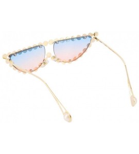 Round Sparkling Crystal Cat Eye Sunglasses UV Protection Rhinestone Sunglasses - Gold Frame Blue Pink Lens - CP18SIKKIL2 $30.32