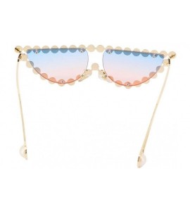 Round Sparkling Crystal Cat Eye Sunglasses UV Protection Rhinestone Sunglasses - Gold Frame Blue Pink Lens - CP18SIKKIL2 $30.32