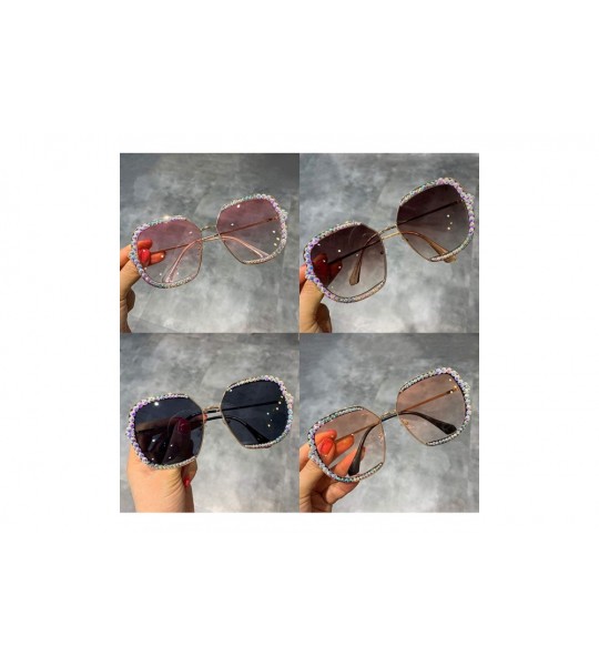 Goggle 2019 Sunglasses Women Luxury Rhinestone Square Sun Glasses Clear Lens Oversized Men Vintage Shades - Black - CX197Y7RM...