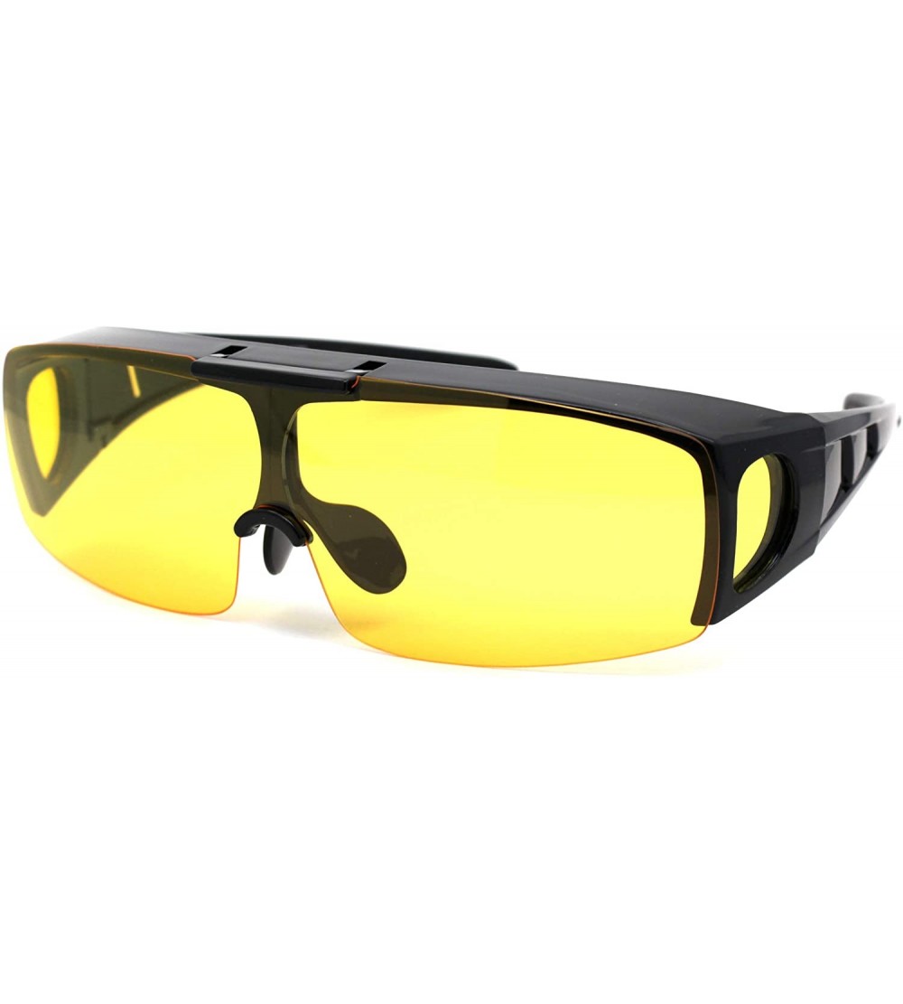 Oversized Polarized Mens Flip Up Shield Night Driving Lens Fit Over Sunglasses - Shiny Black Yellow - CL193YLT2ES $26.60