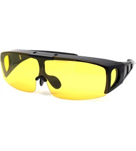 Oversized Polarized Mens Flip Up Shield Night Driving Lens Fit Over Sunglasses - Shiny Black Yellow - CL193YLT2ES $26.60