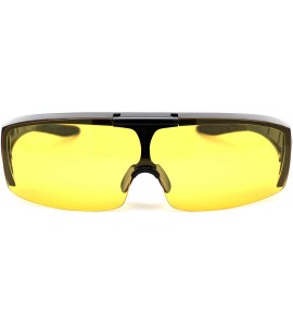 Oversized Polarized Mens Flip Up Shield Night Driving Lens Fit Over Sunglasses - Shiny Black Yellow - CL193YLT2ES $26.60