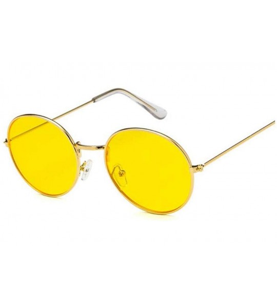 Round Vintage Round Sunglasses Women Brand Designer Retro Luxury Sun Glasses Small Mirror Ladies Oculos - Gold Yellow - CW197...