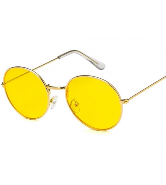 Round Vintage Round Sunglasses Women Brand Designer Retro Luxury Sun Glasses Small Mirror Ladies Oculos - Gold Yellow - CW197...