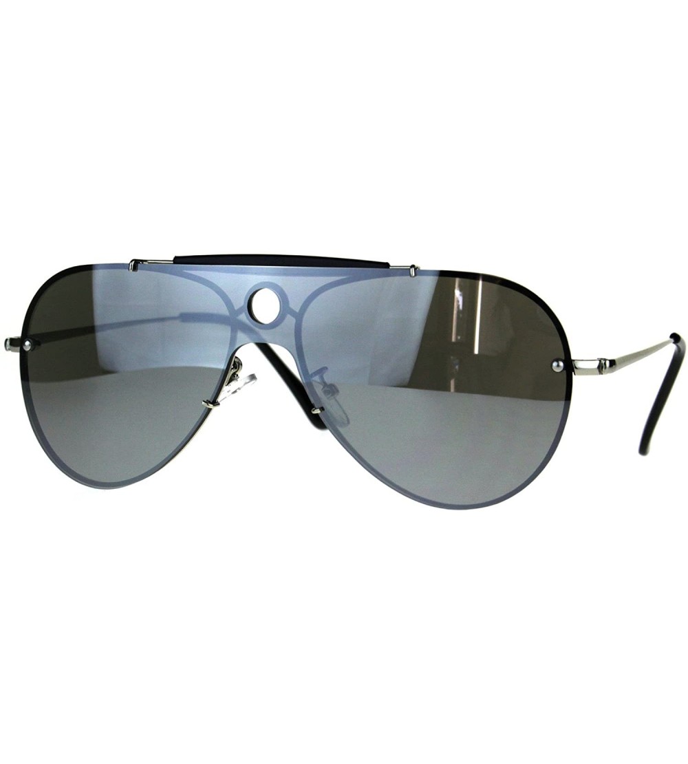 Aviator Vintage Retro Aviator Sunglasses Unisex Rims Behind Lens Style Shades - Silver (Silver Mirror) - CW189SS0ZKR $19.15