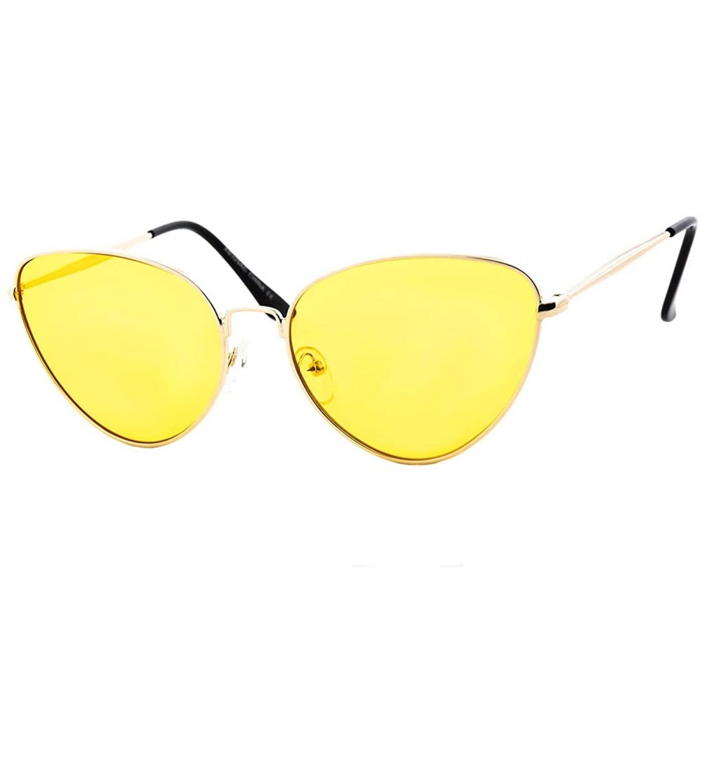 Goggle Cat Eye Women Sunglasses Stylish Trendy Modern Tinted Lens Gold Frame - Gold Metal Frame / Yellow Tinted Lens - CQ18RE...
