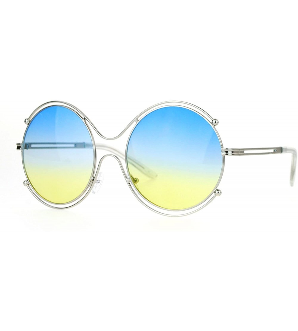 Round Womens Fashion Sunglasses Round Circle Double Metal Rim Color Gradient Lens - Silver (Blue Yellow) - CQ1884YN44L $20.66