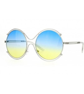 Round Womens Fashion Sunglasses Round Circle Double Metal Rim Color Gradient Lens - Silver (Blue Yellow) - CQ1884YN44L $20.66