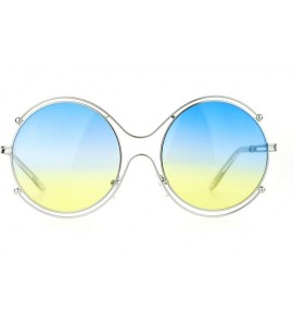 Round Womens Fashion Sunglasses Round Circle Double Metal Rim Color Gradient Lens - Silver (Blue Yellow) - CQ1884YN44L $20.66