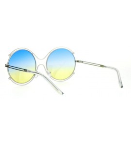 Round Womens Fashion Sunglasses Round Circle Double Metal Rim Color Gradient Lens - Silver (Blue Yellow) - CQ1884YN44L $20.66