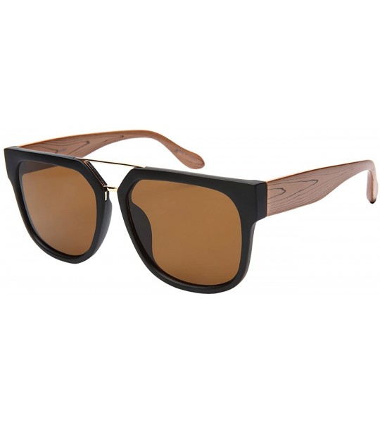 Square Sleek Square Double Nose Bridge Sunnies w/Flat Lens 1302WD-FLSD - Black+brwon - C1182GLEYQN $16.85