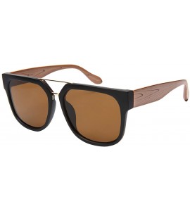 Square Sleek Square Double Nose Bridge Sunnies w/Flat Lens 1302WD-FLSD - Black+brwon - C1182GLEYQN $16.85