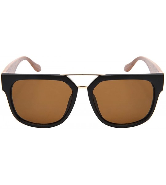 Square Sleek Square Double Nose Bridge Sunnies w/Flat Lens 1302WD-FLSD - Black+brwon - C1182GLEYQN $16.85