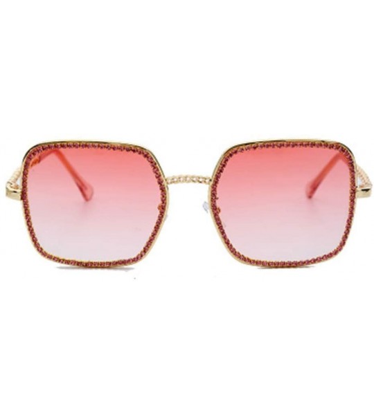 Square Square Large Frame Chain Diamond Sunglasses Unique Fashion Rhinestone Glasses - 5 - C9190HD95S4 $61.78