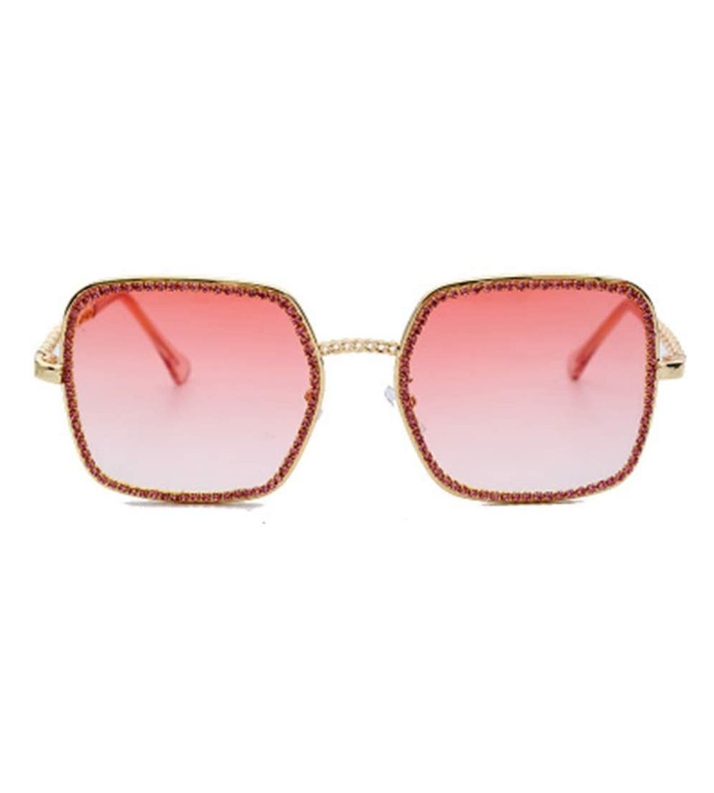 Square Square Large Frame Chain Diamond Sunglasses Unique Fashion Rhinestone Glasses - 5 - C9190HD95S4 $61.78