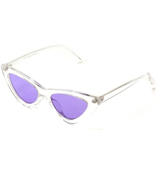 Cat Eye Retro Vintage Tinted Lens Cat Eye Sunglasses - Clear Frame / Tinted Purple Lens - CG189QRG2ER $21.19