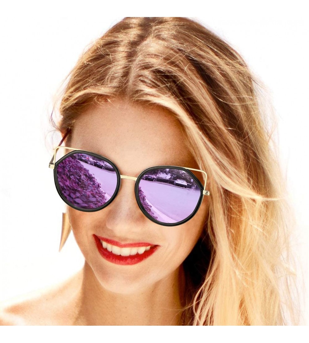 Aviator Oversized Cat Eyes Round Sunglasses for Women - Mirror Polarized Women Sunglasses 100% UV Protection - CV18UNTM606 $3...