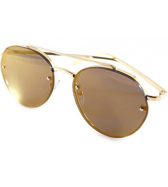 Aviator Hexagonal Round Color Tinted Mirrored Flat Lens Sunglasses A018 - Gold/ Partially Gold Mirrored - CN1868IQWZD $25.00