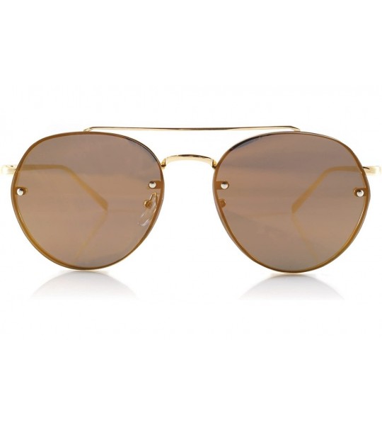 Aviator Hexagonal Round Color Tinted Mirrored Flat Lens Sunglasses A018 - Gold/ Partially Gold Mirrored - CN1868IQWZD $25.00