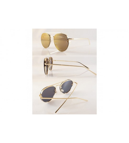 Aviator Hexagonal Round Color Tinted Mirrored Flat Lens Sunglasses A018 - Gold/ Partially Gold Mirrored - CN1868IQWZD $25.00