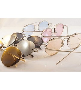 Aviator Hexagonal Round Color Tinted Mirrored Flat Lens Sunglasses A018 - Gold/ Partially Gold Mirrored - CN1868IQWZD $25.00