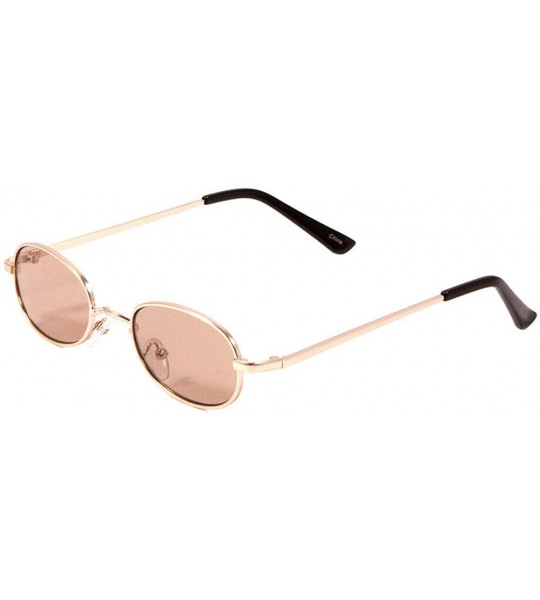 Rimless Slim Metal Small Oval Classic Round Sunglasses - Gold Metallic & Black Frame - Brown Lenses - CA18UTGO4XC $19.58