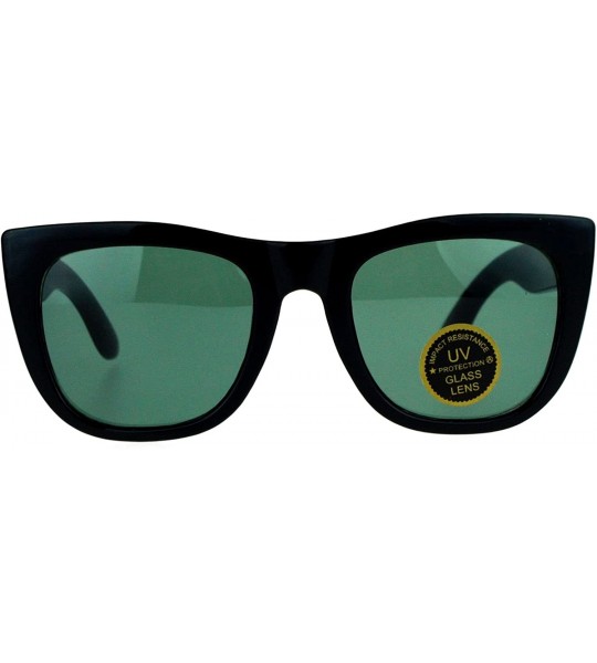 Square Impact Resistant Glass Lens Sunglasses Womens Fashion Square Frame - Black - CI1890AGALY $18.43