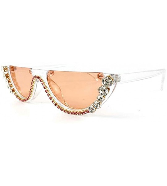 Round Fashion Round Half Frame UV protection Unisex Luxury Diamond Party Sunglasses - Red - C418U9UEIL9 $29.66