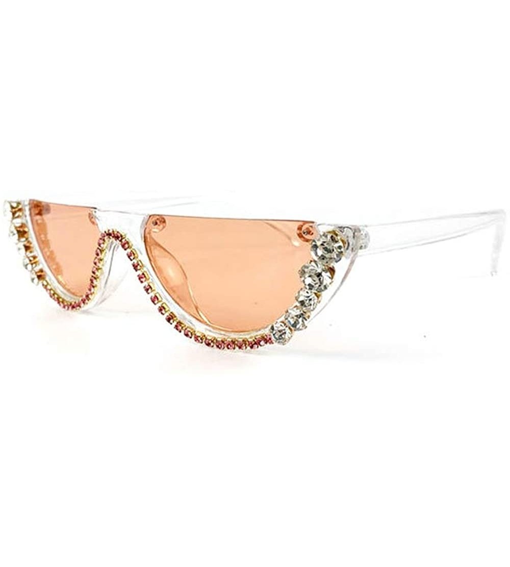 Round Fashion Round Half Frame UV protection Unisex Luxury Diamond Party Sunglasses - Red - C418U9UEIL9 $29.66