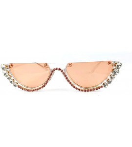 Round Fashion Round Half Frame UV protection Unisex Luxury Diamond Party Sunglasses - Red - C418U9UEIL9 $29.66