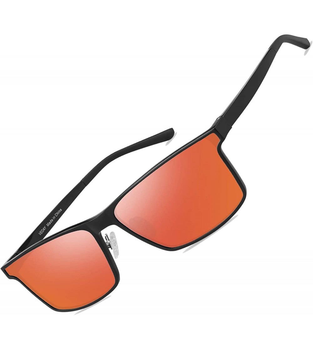 Rectangular Polarized Sunglasses Matte Finish Sun glasses Color Mirror Lens 100% UV Blocking - Orange1 - C9194CIL4S8 $42.19